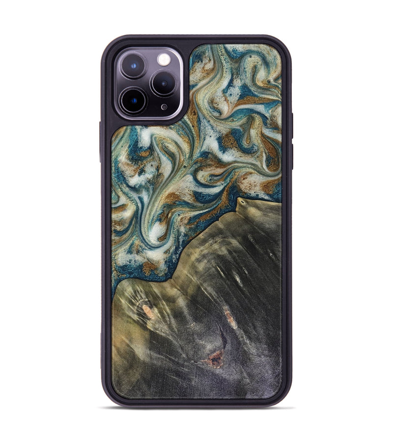 iPhone 11 Pro Max Wood Phone Case - Sarah (Teal & Gold, 816479)