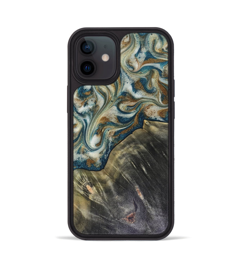 iPhone 12 Wood Phone Case - Sarah (Teal & Gold, 816479)