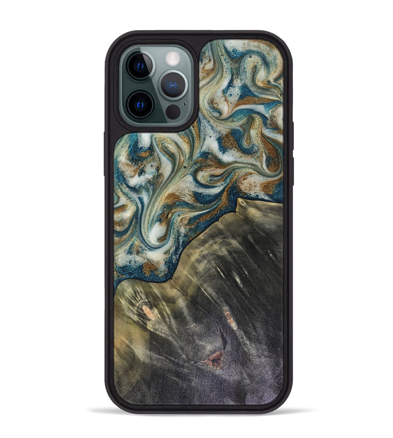 iPhone 12 Pro Max Wood Phone Case - Sarah (Teal & Gold, 816479)
