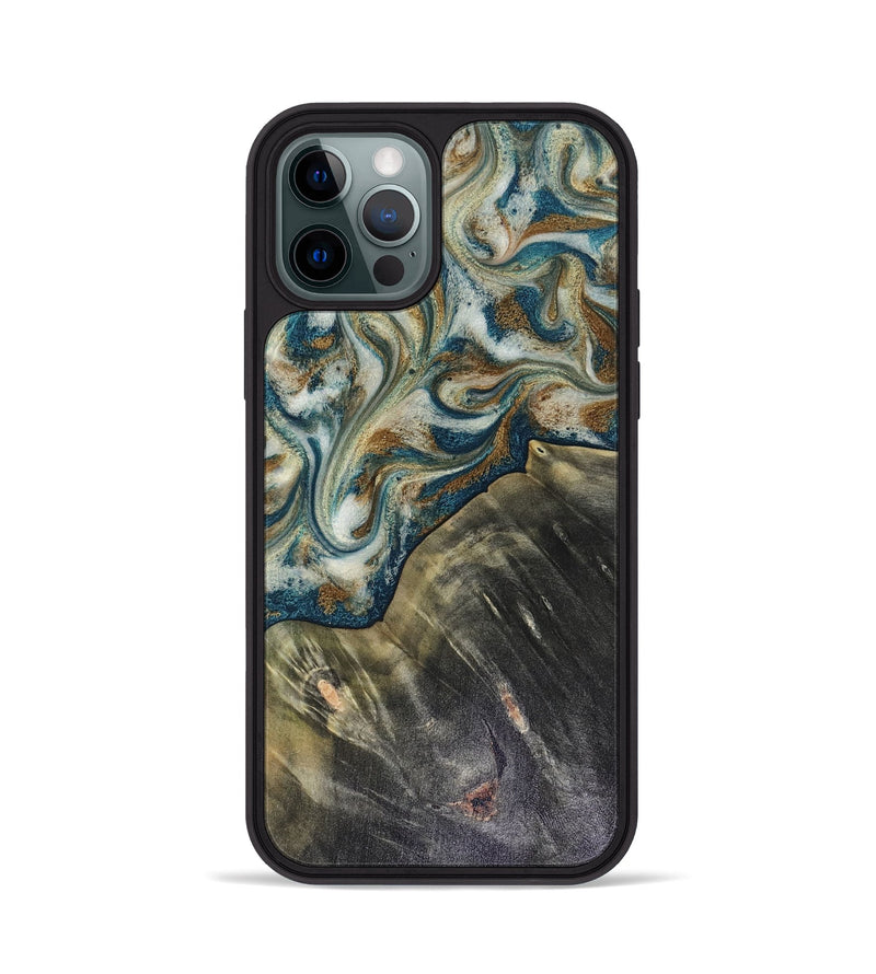 iPhone 12 Pro Wood Phone Case - Sarah (Teal & Gold, 816479)