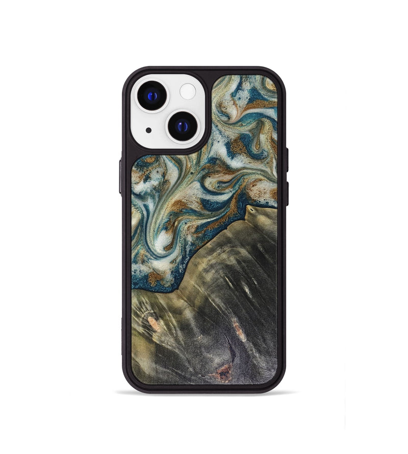iPhone 13 mini Wood Phone Case - Sarah (Teal & Gold, 816479)