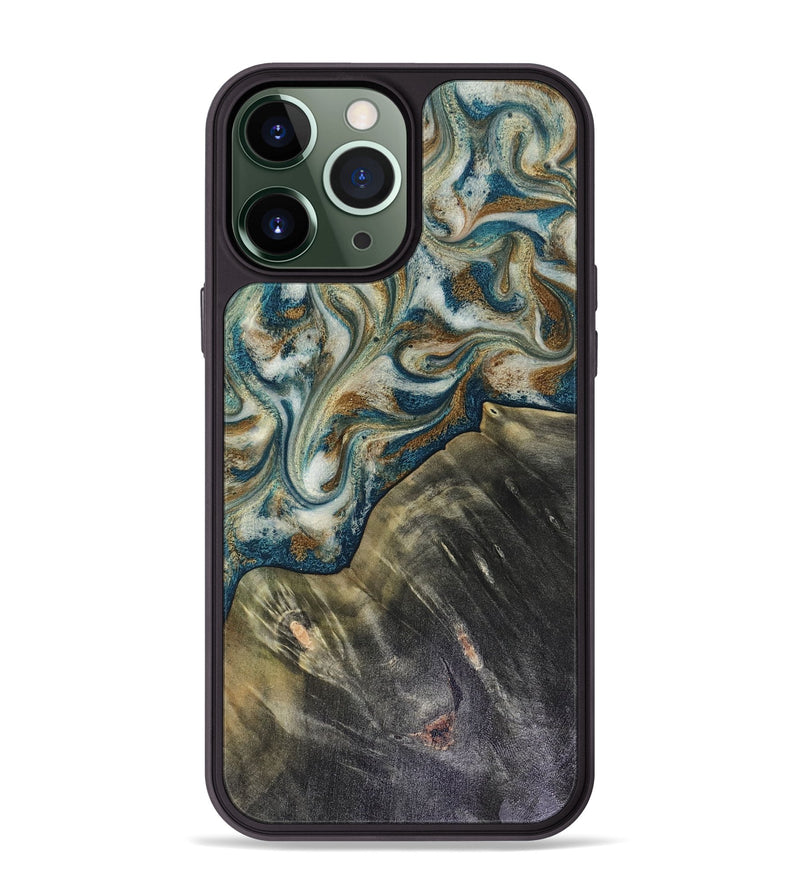 iPhone 13 Pro Max Wood Phone Case - Sarah (Teal & Gold, 816479)