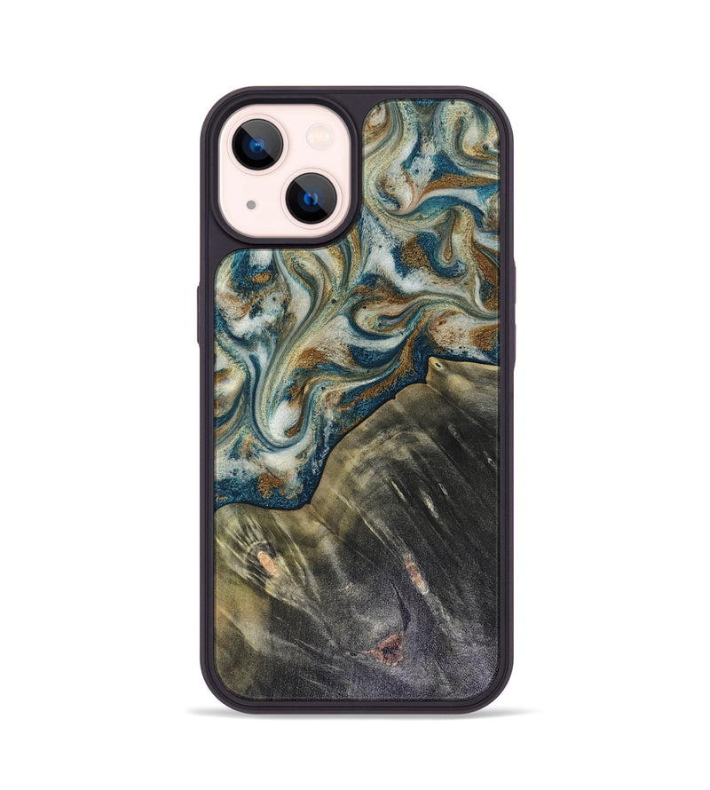 iPhone 14 Wood Phone Case - Sarah (Teal & Gold, 816479)