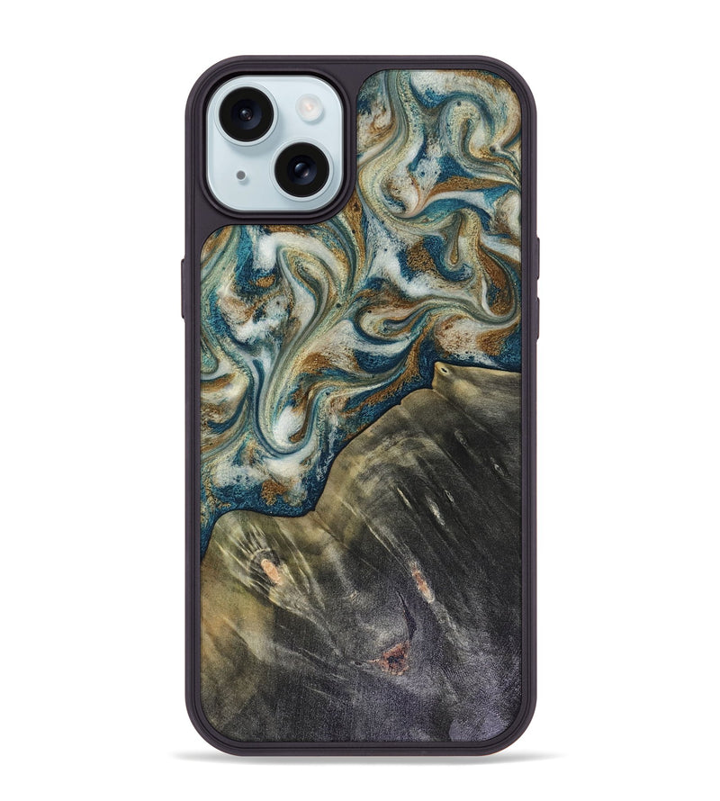iPhone 15 Plus Wood Phone Case - Sarah (Teal & Gold, 816479)