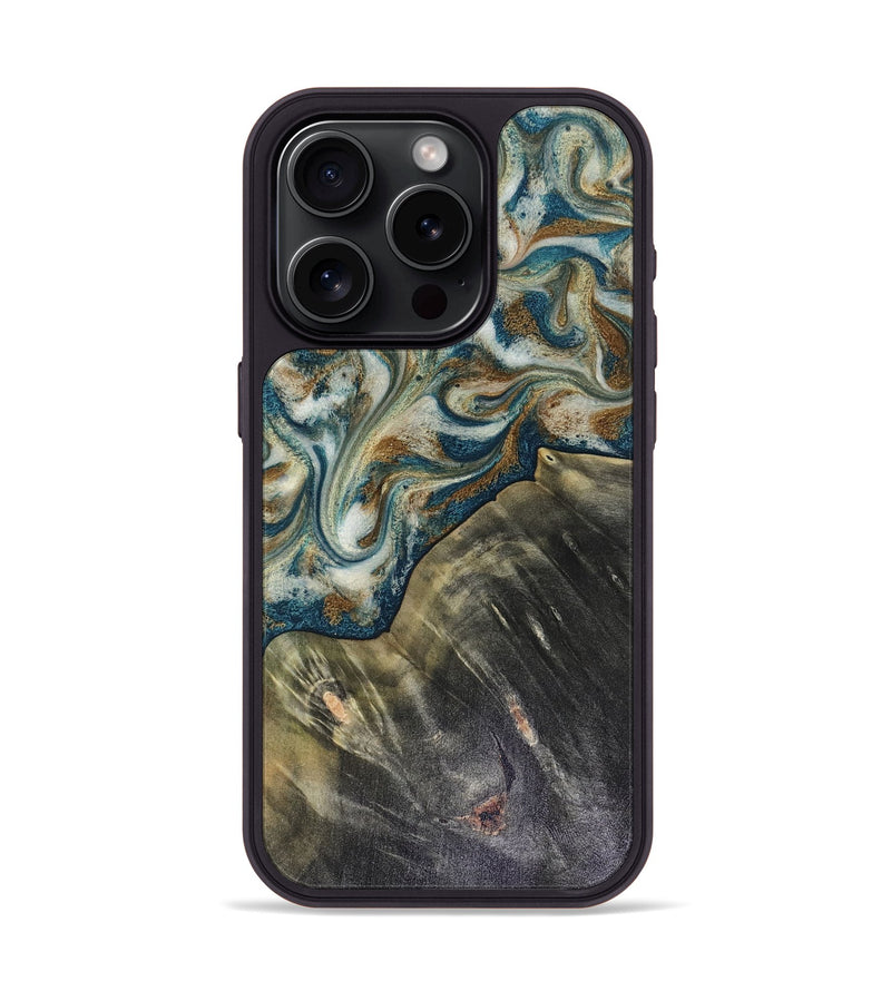 iPhone 15 Pro Wood Phone Case - Sarah (Teal & Gold, 816479)