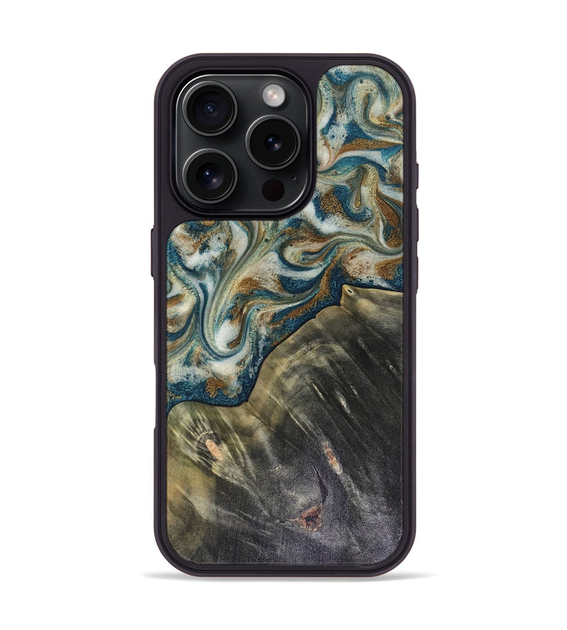 iPhone 16 Pro Wood Phone Case - Sarah (Teal & Gold, 816479)