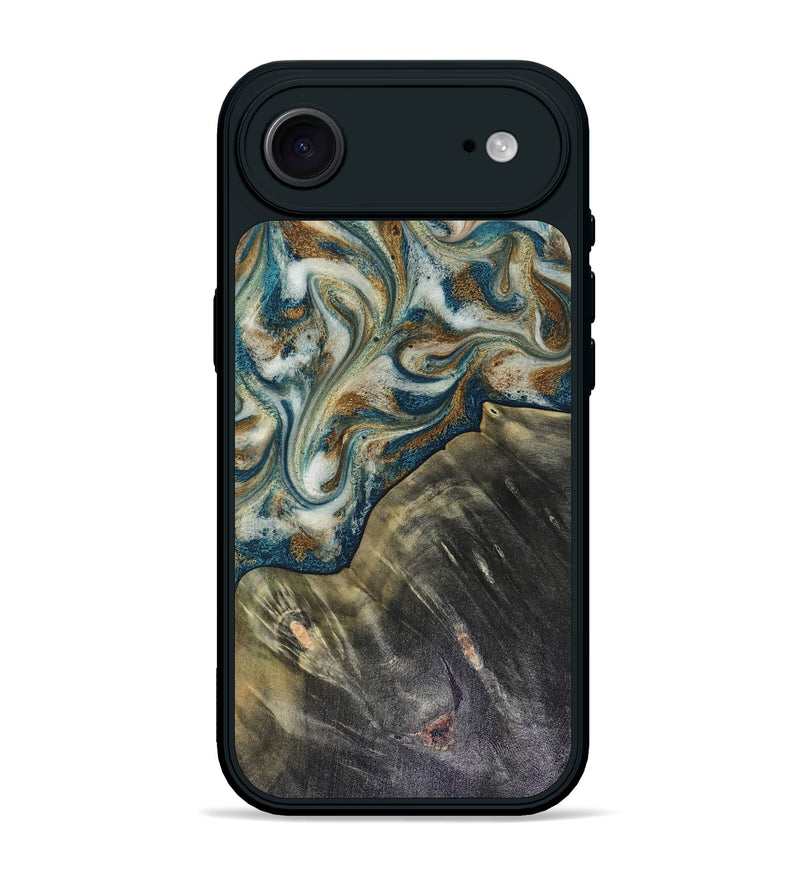 iPhone 17 Air Wood Phone Case - Sarah (Teal & Gold, 816479)