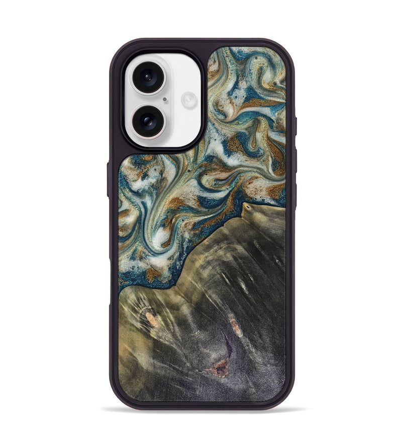 iPhone 17 Wood Phone Case - Sarah (Teal & Gold, 816479)