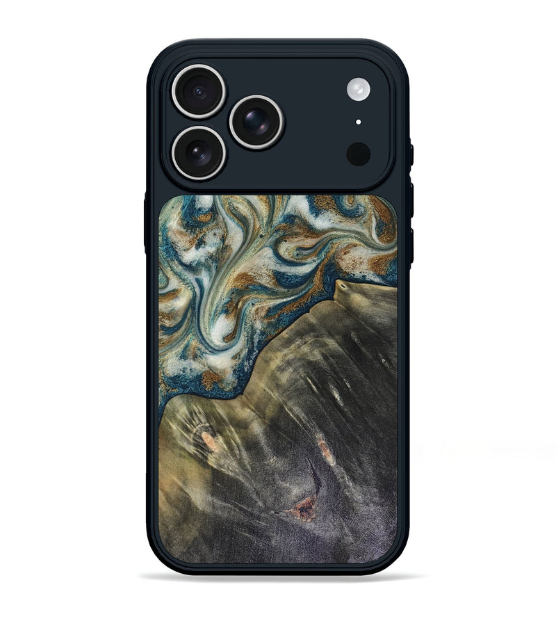 iPhone 17 Pro Max Wood Phone Case - Sarah (Teal & Gold, 816479)