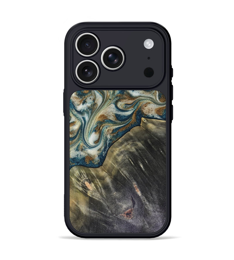 iPhone 17 Pro Wood Phone Case - Sarah (Teal & Gold, 816479)