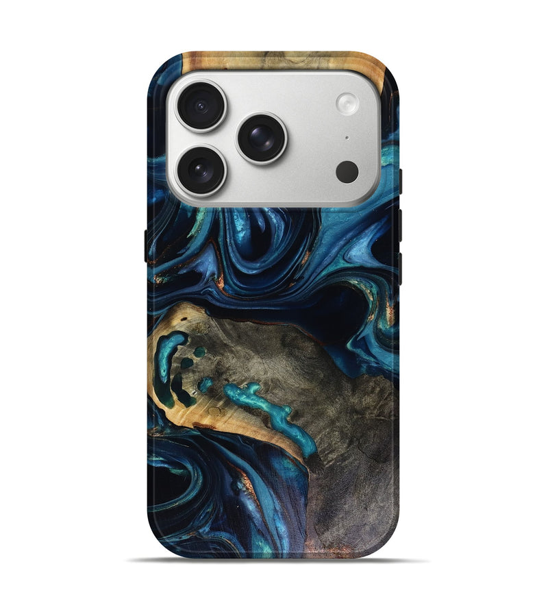 iPhone 17 Pro Wood Live Edge Phone Case - Francis (Teal & Gold, 816486)