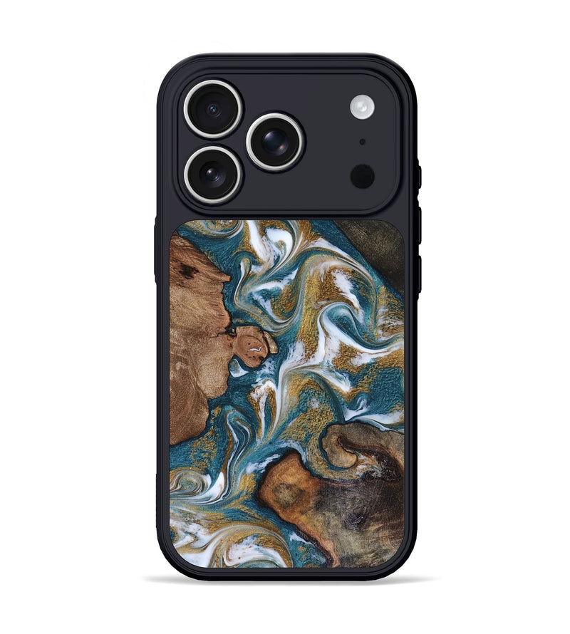 iPhone 17 Pro Wood Phone Case - Wilfred (Teal & Gold, 816491)