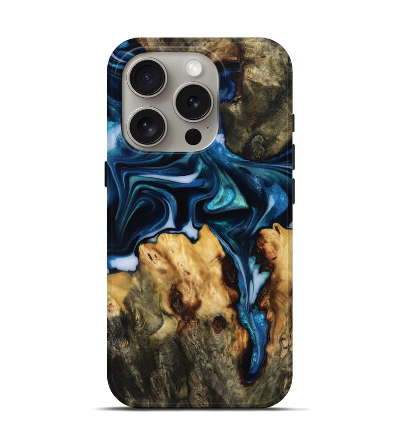 iPhone 16 Pro Wood Live Edge Phone Case - Deann (Blue, 816569)