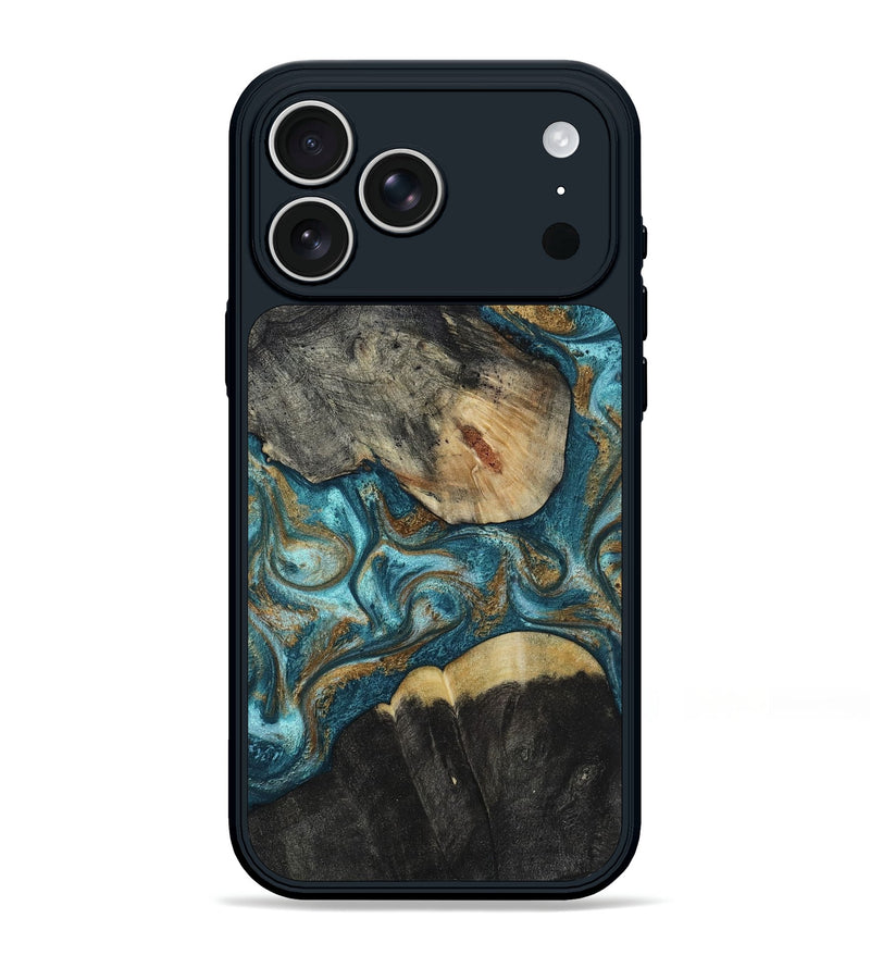 iPhone 17 Pro Max Wood Phone Case - Melvina (Teal & Gold, 816605)