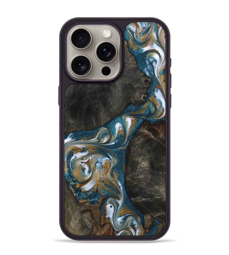 iPhone 15 Pro Max Wood Phone Case - Gene (Teal & Gold, 816645)