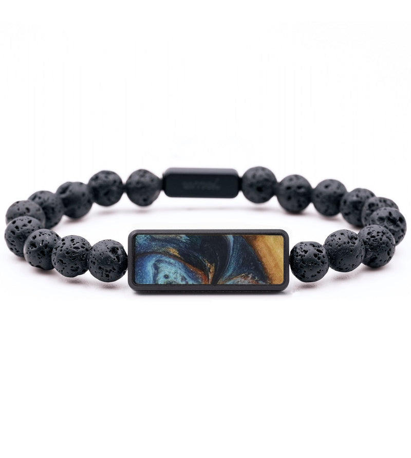 Lava Bead Wood Bracelet - Howard (Teal & Gold, 816861)