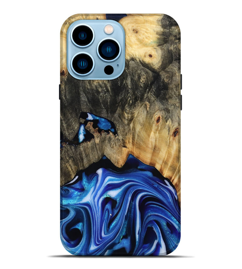 iPhone 14 Pro Max Wood Live Edge Phone Case - Alijah (Blue, 816883)