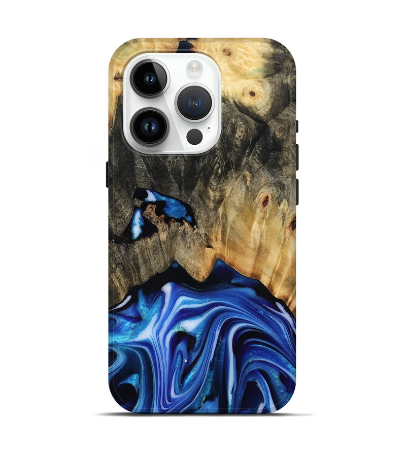 iPhone 15 Pro Wood Live Edge Phone Case - Alijah (Blue, 816883)