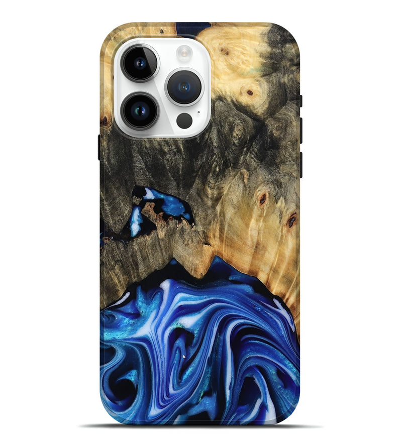 iPhone 15 Pro Max Wood Live Edge Phone Case - Alijah (Blue, 816883)