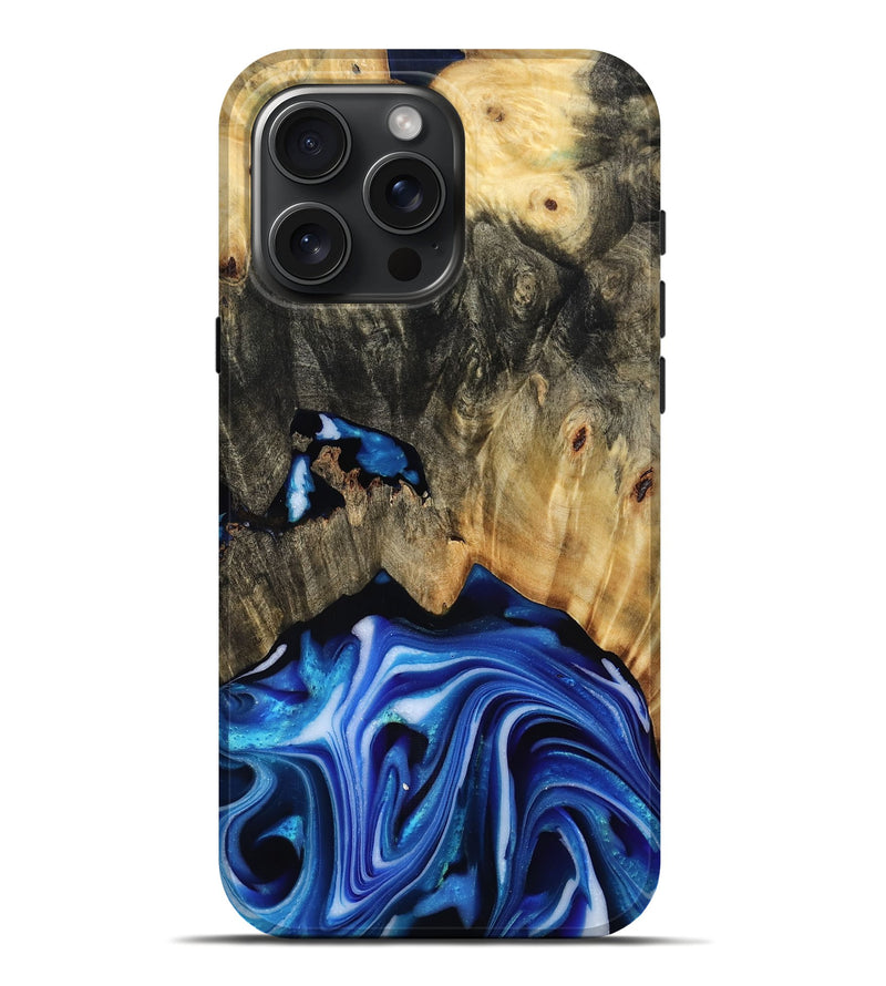 iPhone 16 Pro Max Wood Live Edge Phone Case - Alijah (Blue, 816883)