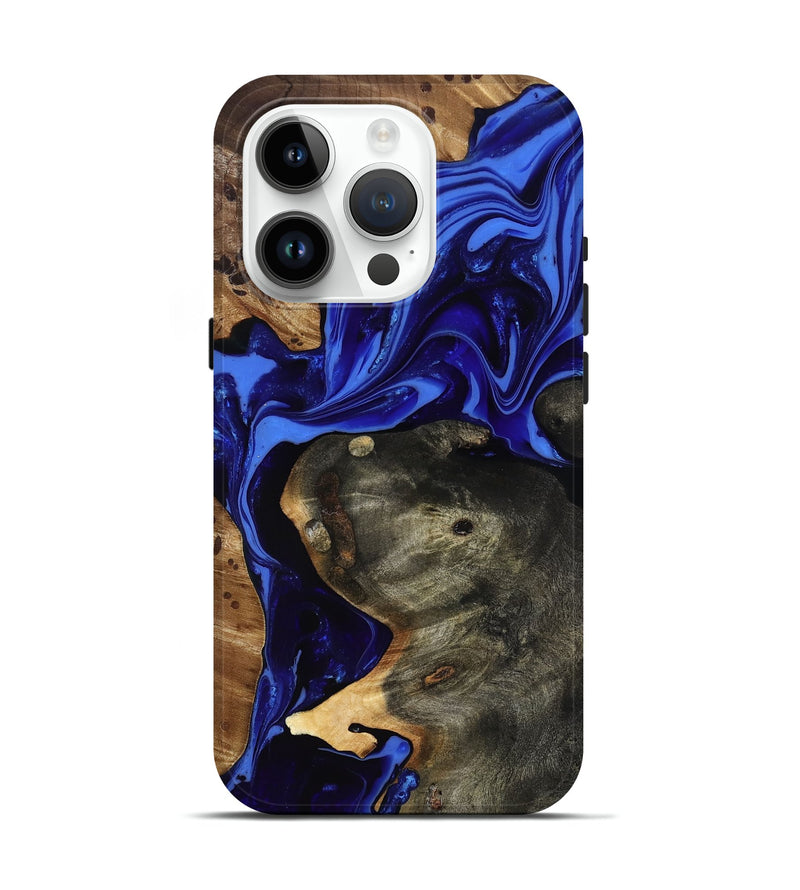 iPhone 15 Pro Wood Live Edge Phone Case - Carie (Blue, 816885)