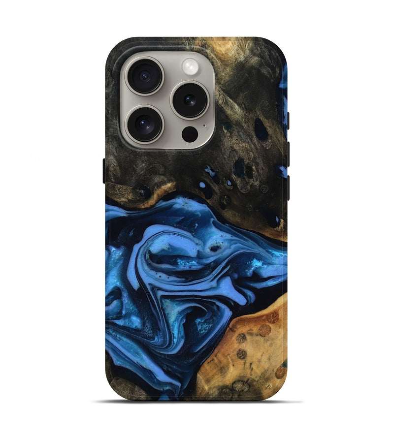 iPhone 16 Pro Wood Live Edge Phone Case - Reggie (Blue, 816887)