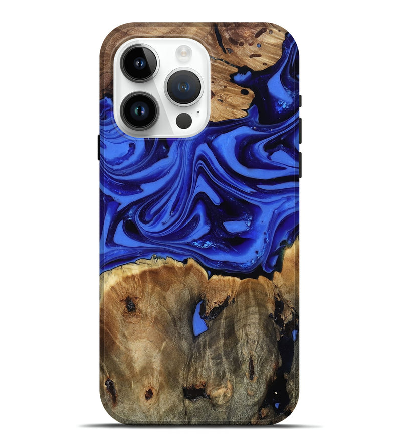 iPhone 15 Pro Max Wood Live Edge Phone Case - Teressa (Blue, 816890)