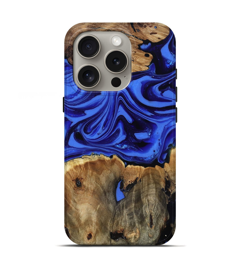 iPhone 16 Pro Wood Live Edge Phone Case - Teressa (Blue, 816890)