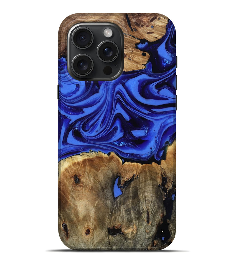 iPhone 16 Pro Max Wood Live Edge Phone Case - Teressa (Blue, 816890)