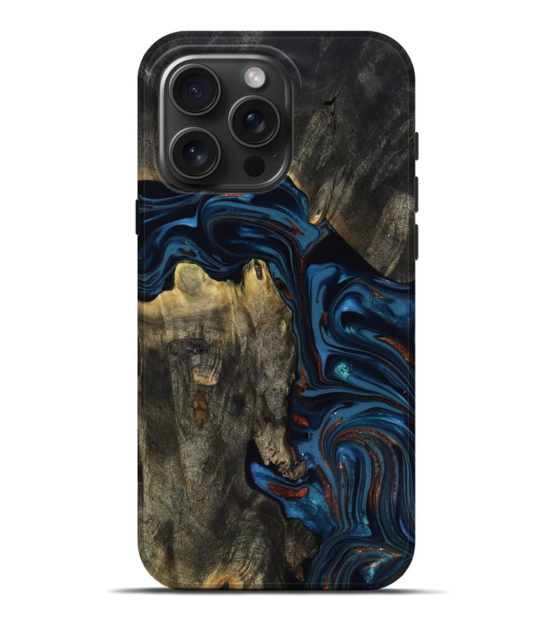 iPhone 16 Pro Max Wood Live Edge Phone Case - Marlowe (Teal & Gold, 816891)
