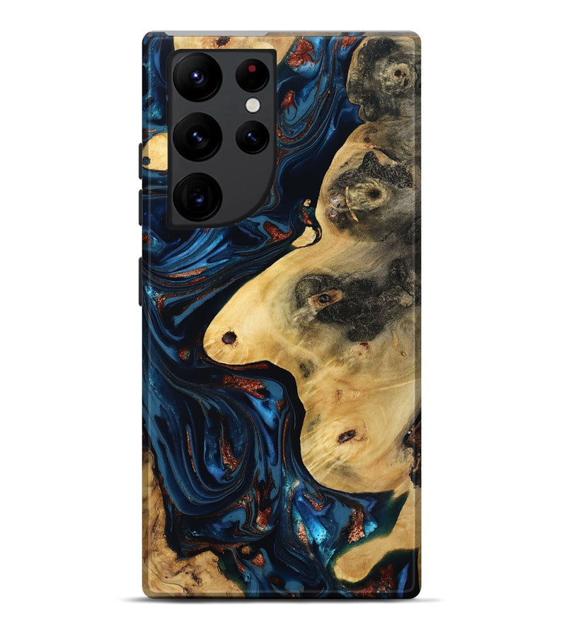 Galaxy S22 Ultra Wood Live Edge Phone Case - Natalie (Teal & Gold, 816892)