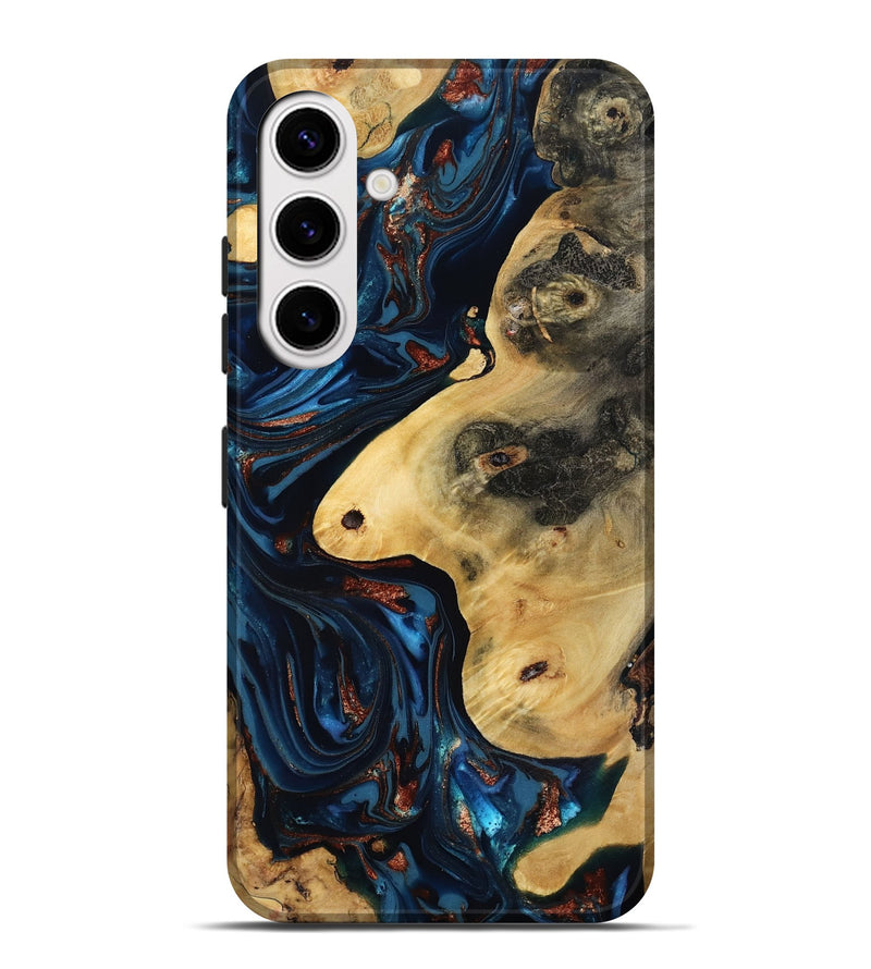 Galaxy S25 Plus Wood Live Edge Phone Case - Natalie (Teal & Gold, 816892)