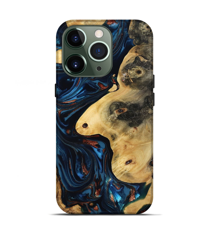 iPhone 13 Pro Wood Live Edge Phone Case - Natalie (Teal & Gold, 816892)