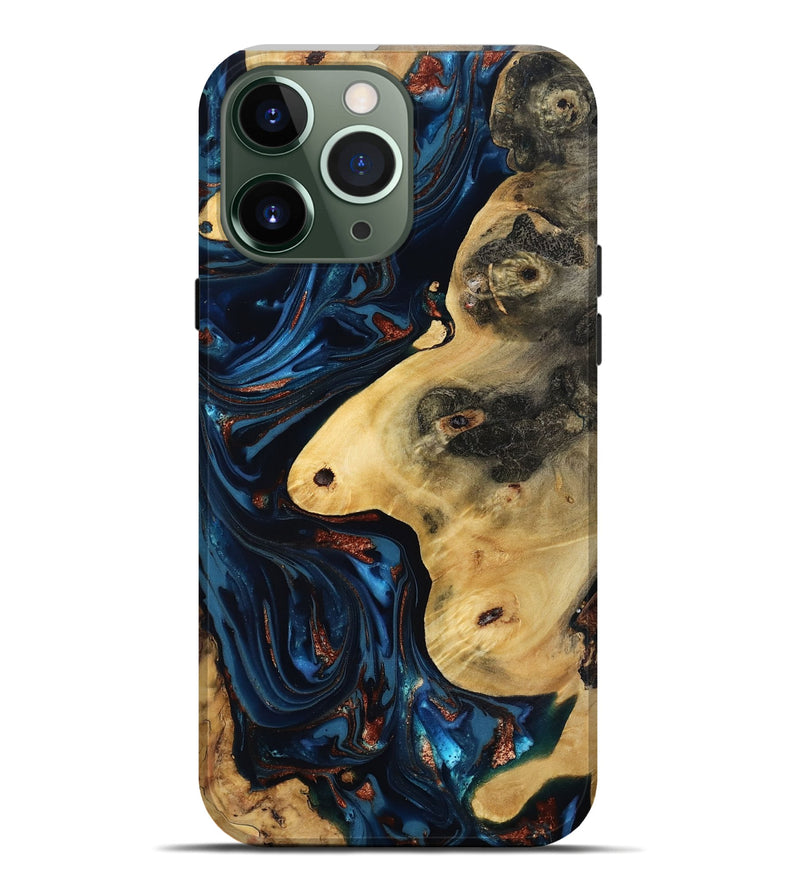 iPhone 13 Pro Max Wood Live Edge Phone Case - Natalie (Teal & Gold, 816892)