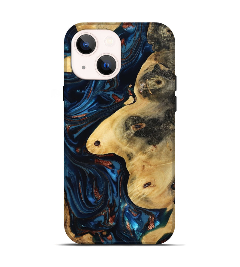 iPhone 14 Wood Live Edge Phone Case - Natalie (Teal & Gold, 816892)