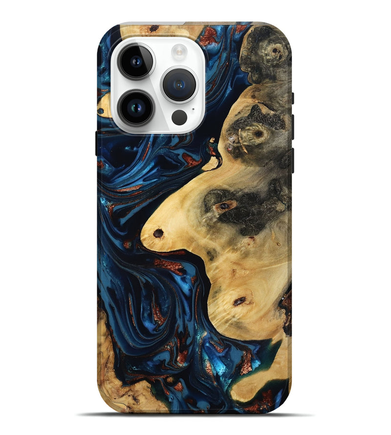 iPhone 15 Pro Max Wood Live Edge Phone Case - Natalie (Teal & Gold, 816892)