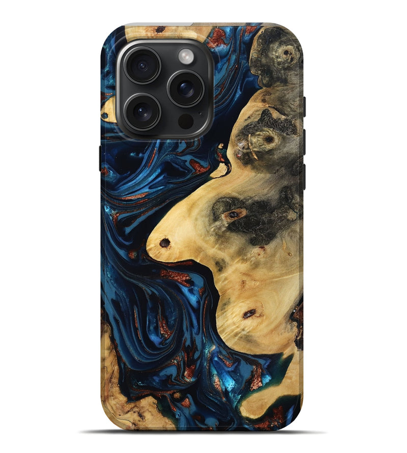 iPhone 16 Pro Max Wood Live Edge Phone Case - Natalie (Teal & Gold, 816892)