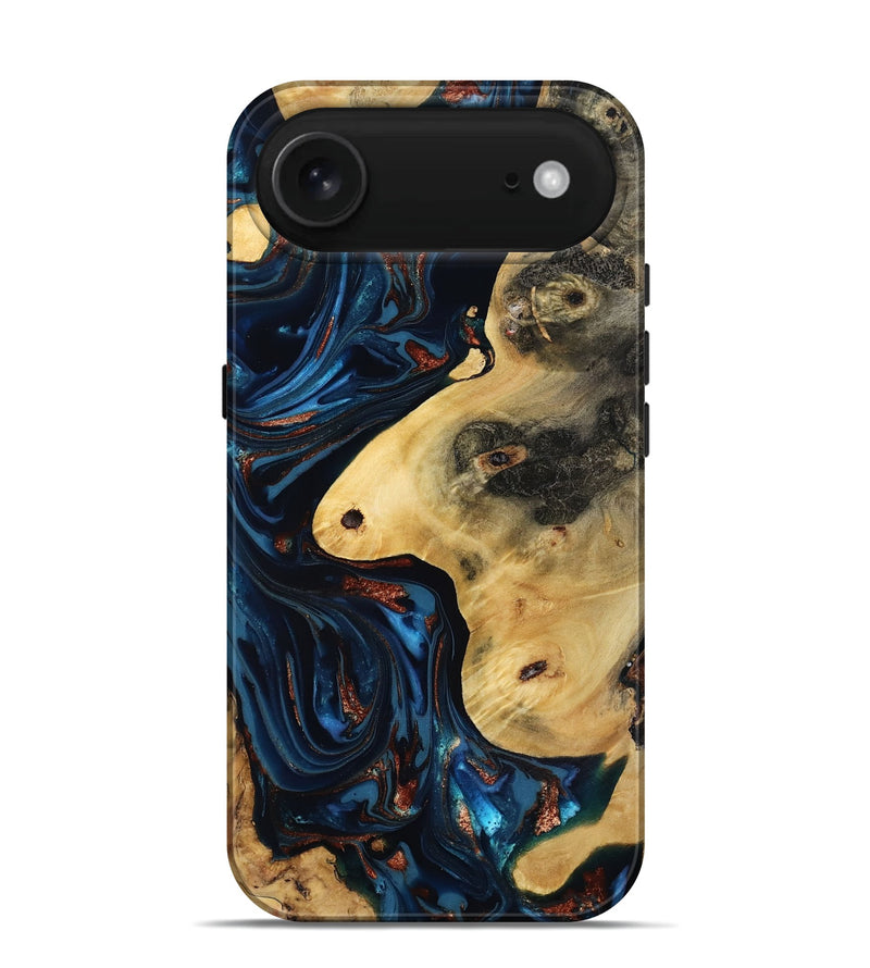 iPhone 17 Air Wood Live Edge Phone Case - Natalie (Teal & Gold, 816892)
