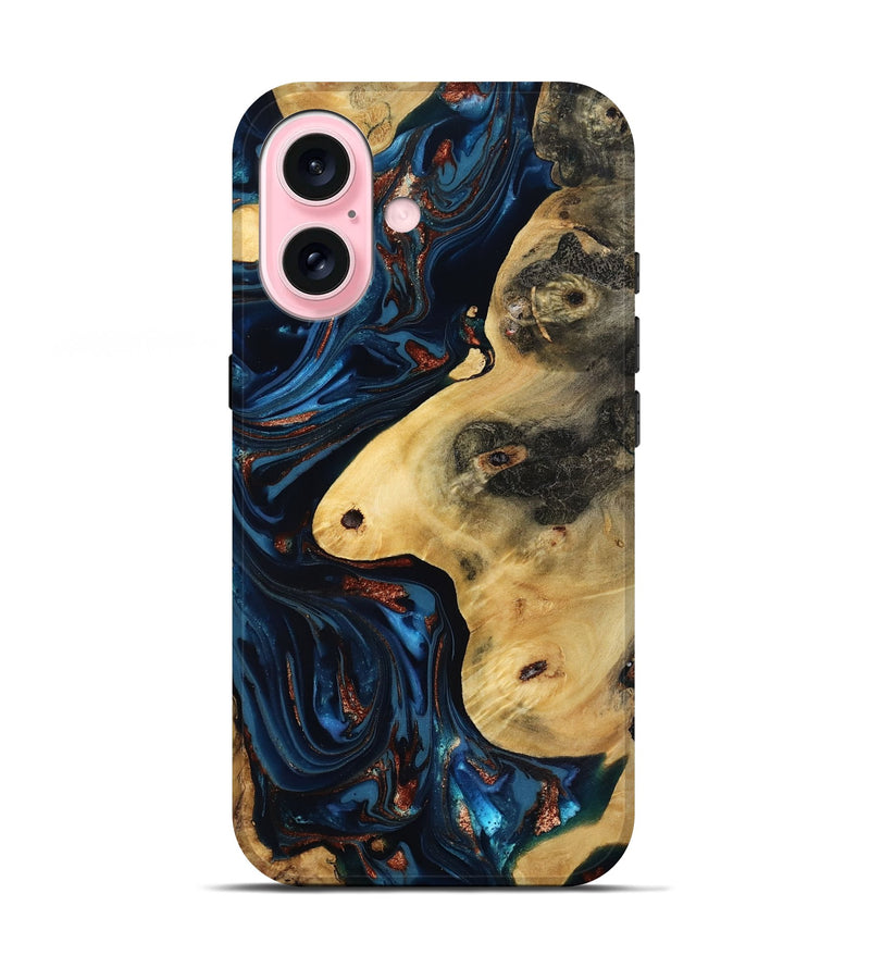 iPhone 17 Wood Live Edge Phone Case - Natalie (Teal & Gold, 816892)