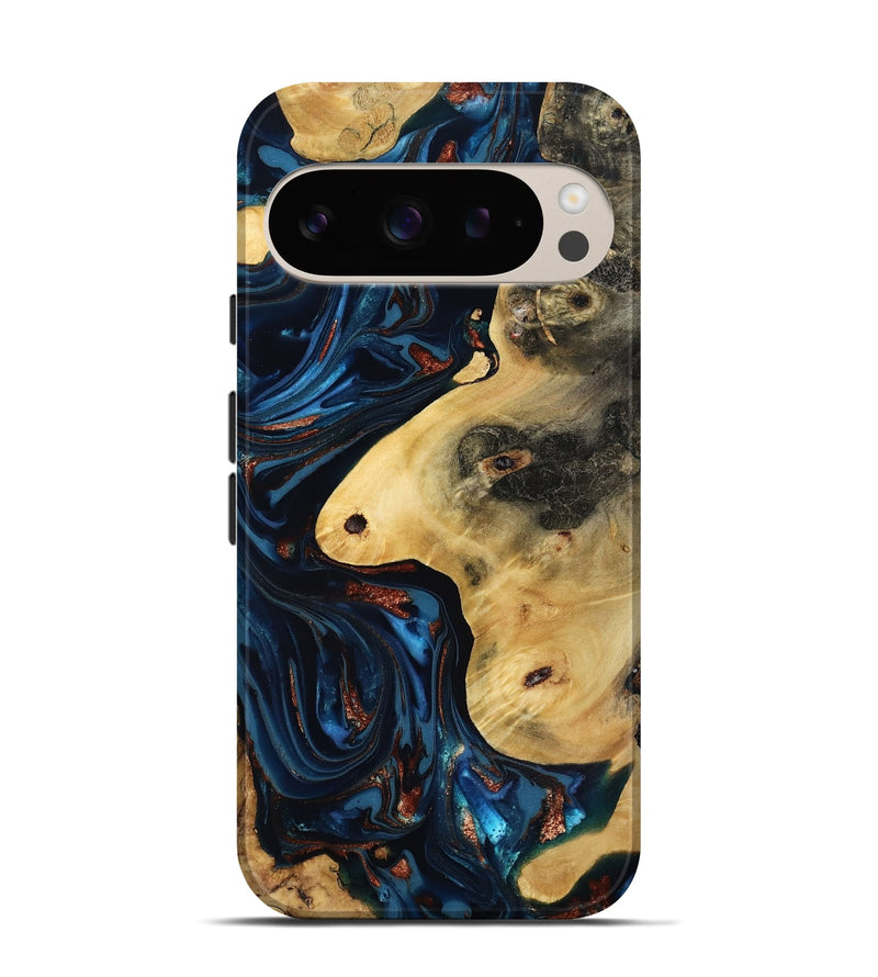 Pixel 9 Pro Wood Live Edge Phone Case - Natalie (Teal & Gold, 816892)