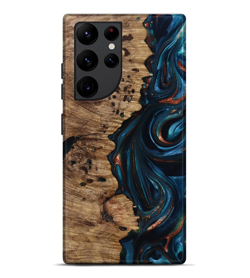 Galaxy S22 Ultra Wood Live Edge Phone Case - Misael (Teal & Gold, 816902)