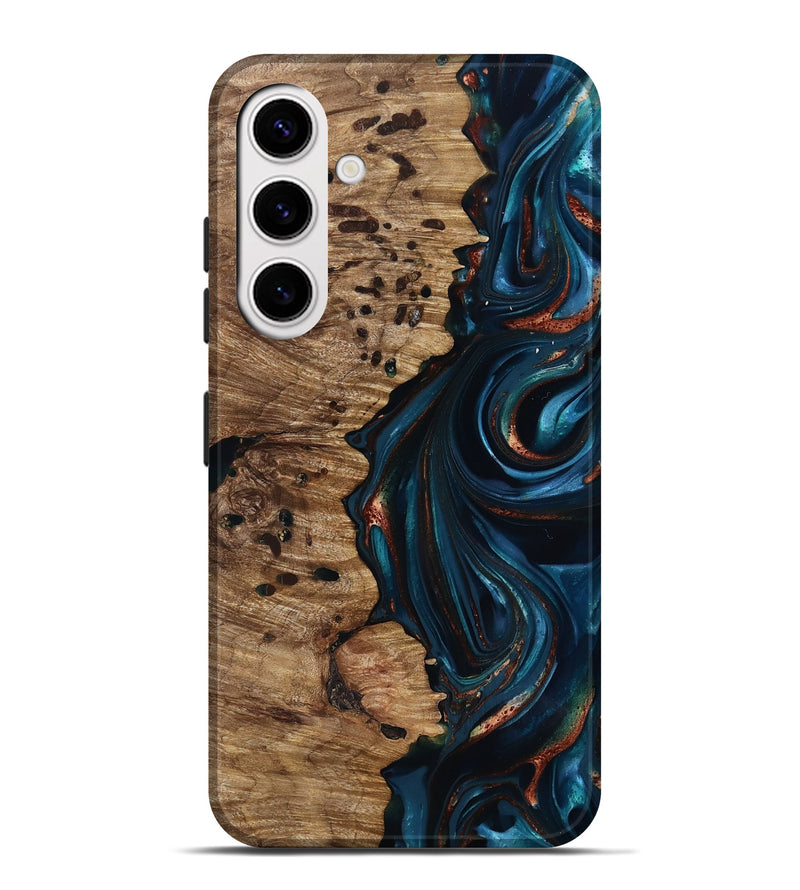 Galaxy S25 Plus Wood Live Edge Phone Case - Misael (Teal & Gold, 816902)