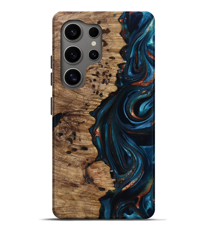 Galaxy S25 Ultra Wood Live Edge Phone Case - Misael (Teal & Gold, 816902)