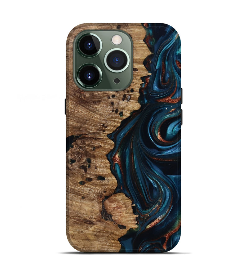 iPhone 13 Pro Wood Live Edge Phone Case - Misael (Teal & Gold, 816902)