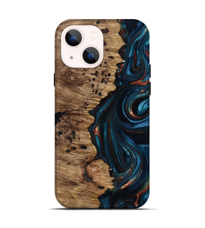iPhone 14 Wood Live Edge Phone Case - Misael (Teal & Gold, 816902)