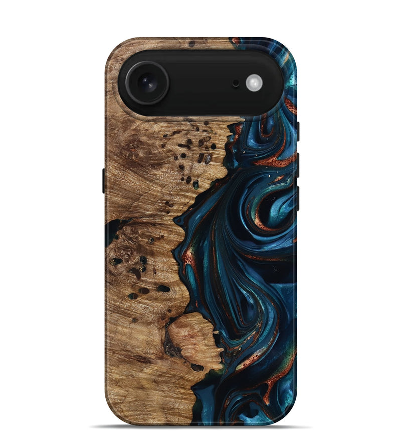 iPhone 17 Air Wood Live Edge Phone Case - Misael (Teal & Gold, 816902)