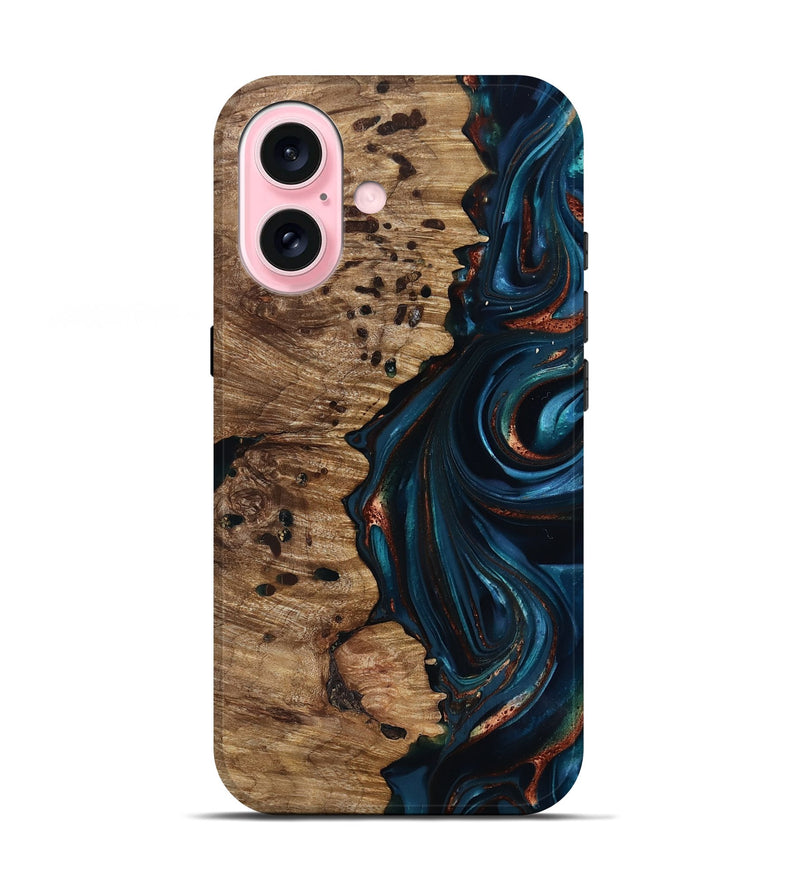 iPhone 17 Wood Live Edge Phone Case - Misael (Teal & Gold, 816902)
