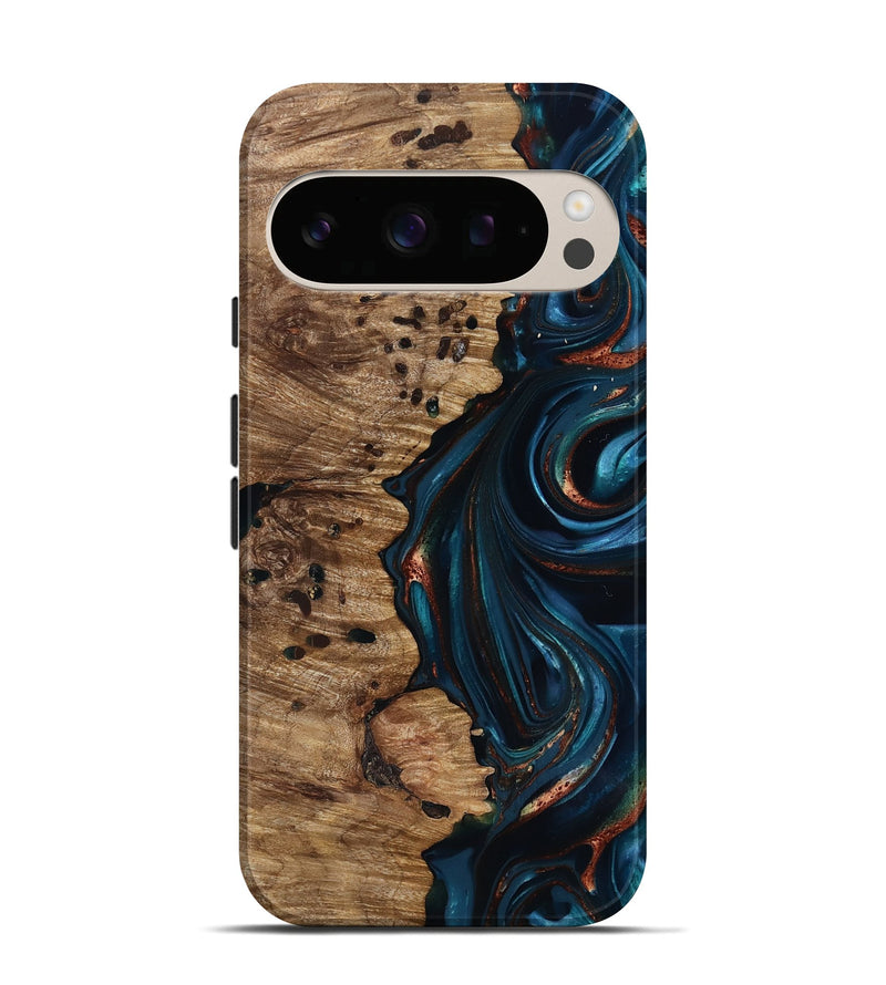 Pixel 10 Pro Wood Live Edge Phone Case - Misael (Teal & Gold, 816902)
