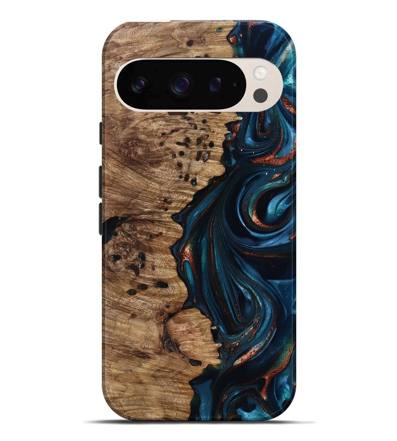 Pixel 10 Pro XL Wood Live Edge Phone Case - Misael (Teal & Gold, 816902)