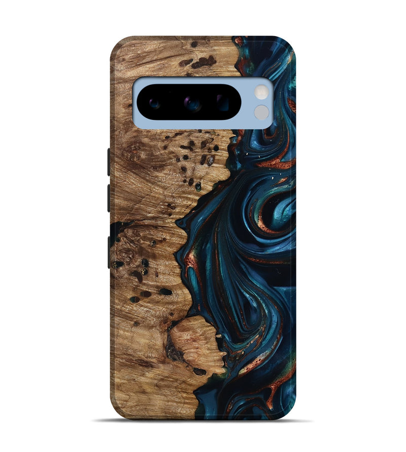 Pixel 8 Pro Wood Live Edge Phone Case - Misael (Teal & Gold, 816902)